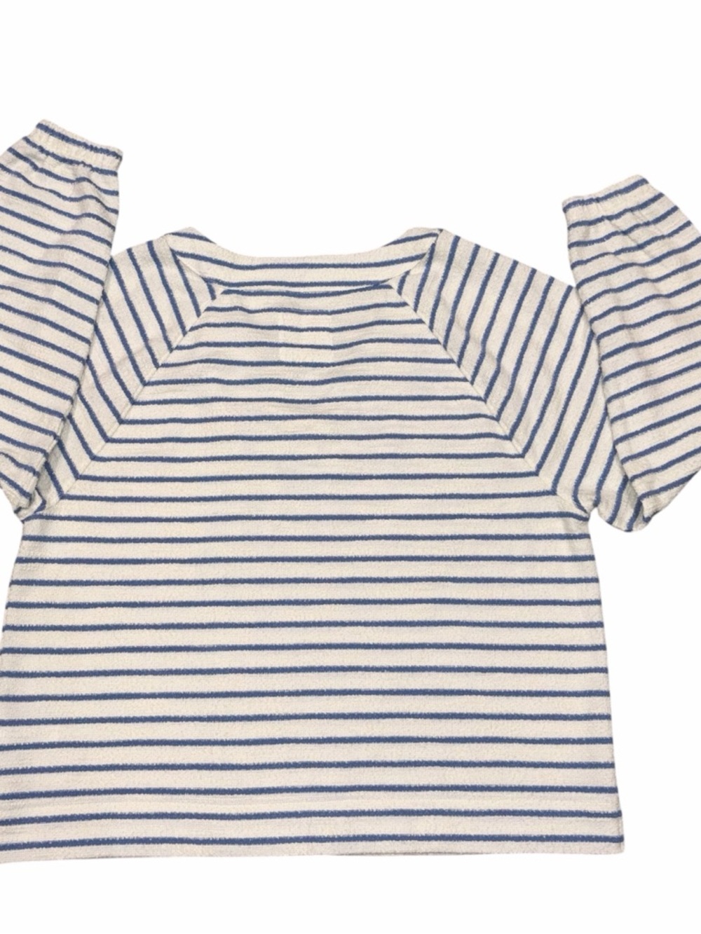 NEW Aerie Blue & White Stripe Terry Cloth Lace Up Pullover Sweatshirt Medium - Picture 6 of 10